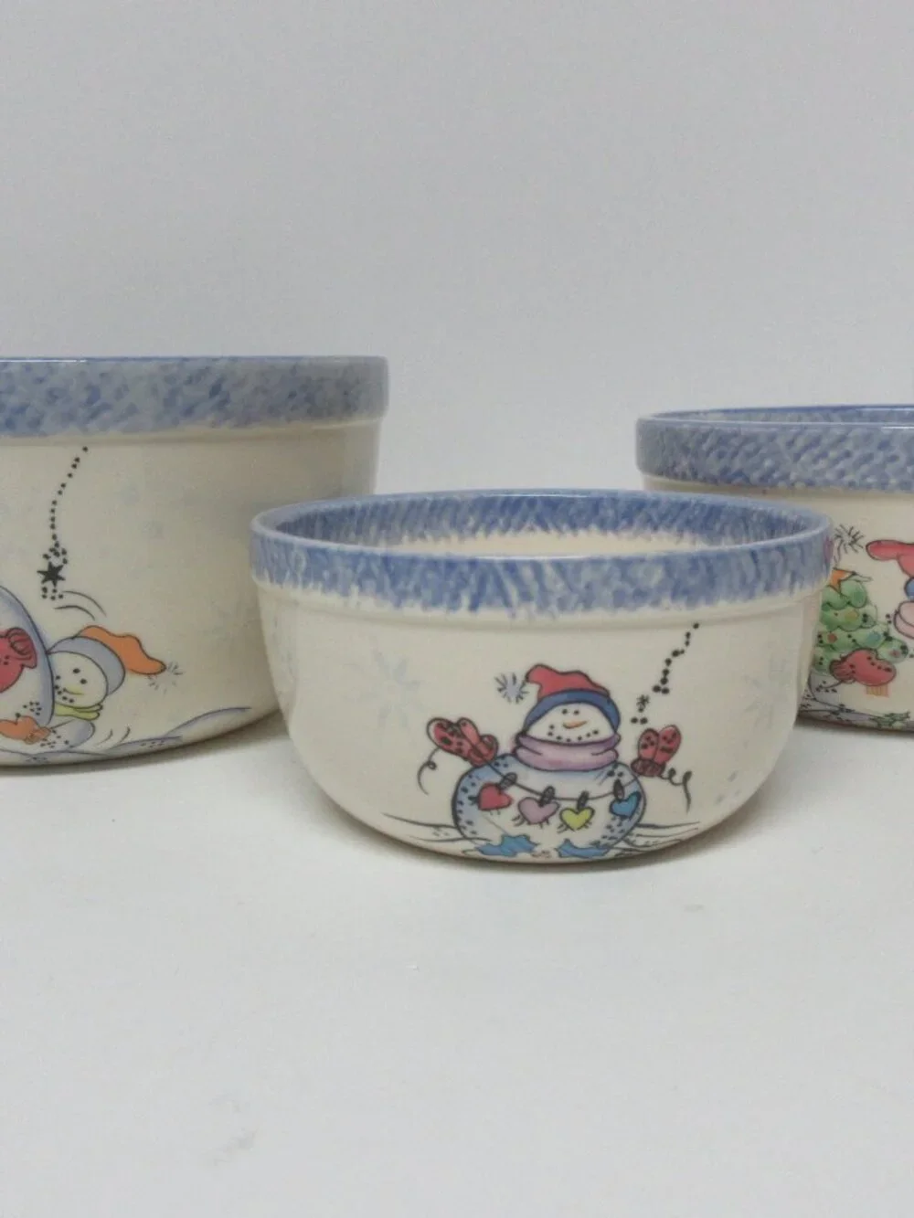 Vintage Vital Unit Ceramic Snowmen Mixing Bowls Set Of 3 Nesting